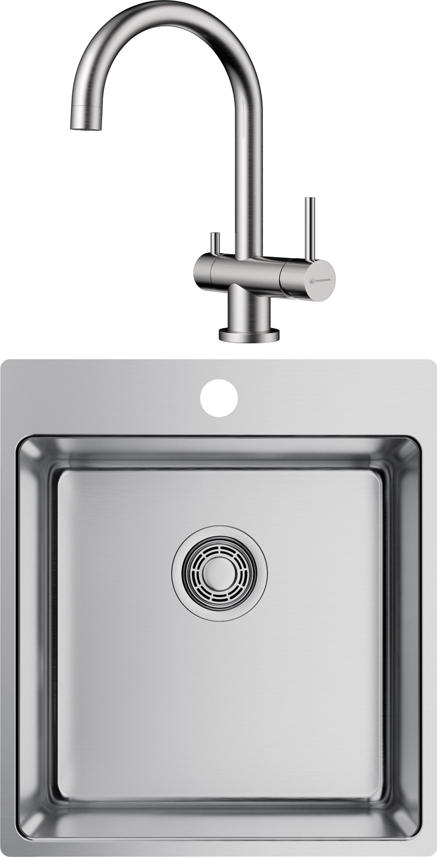Комплект Мойка Omoikiri Amadare 45-IN + Смеситель Yamada BN, нержавеющая сталь