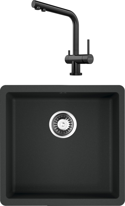 Комплект Мойка Omoikiri Kata 44-U-BL, черная + Смеситель Nagano PVD-GM, вороненая сталь