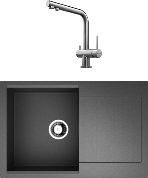 Комплект Мойка Omoikiri Daisen 78-BL, черная + Смеситель Nagano BN, нержавеющая сталь