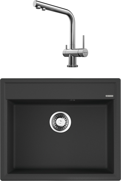Комплект Мойка Omoikiri Daisen 60-BL, черная + Смеситель Nagano BN, нержавеющая сталь
