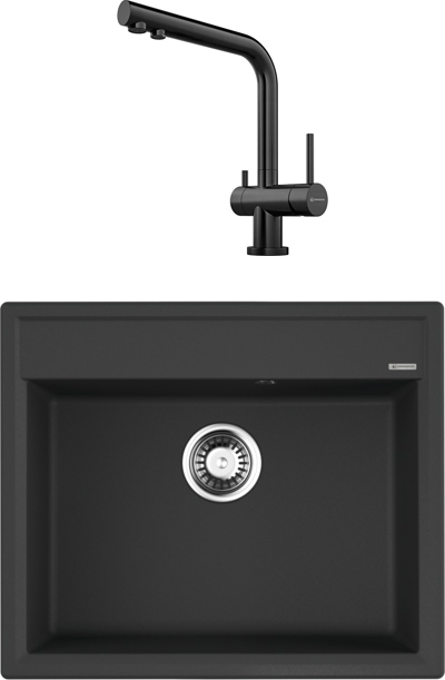 Комплект Мойка Omoikiri Daisen 60-BL, черная + Смеситель Nagano PVD-GM, вороненая сталь