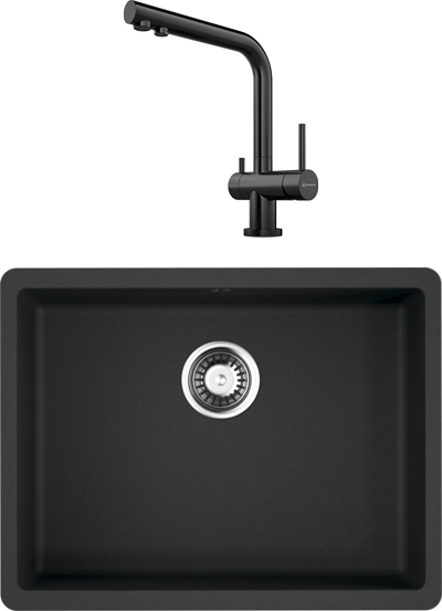 Комплект Мойка Omoikiri Kata 54-U-BL, черная + Смеситель Nagano PVD-GM, вороненая сталь