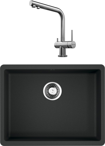 Комплект Мойка Omoikiri Kata 54-U-BL, черная + Смеситель Nagano BN, нержавеющая сталь