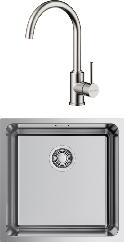 Комплект Мойка Omoikiri TADZAVA 44-U-IN Quadro, нержавеющая сталь + Смеситель Shinagawa BN, нержавеющая сталь