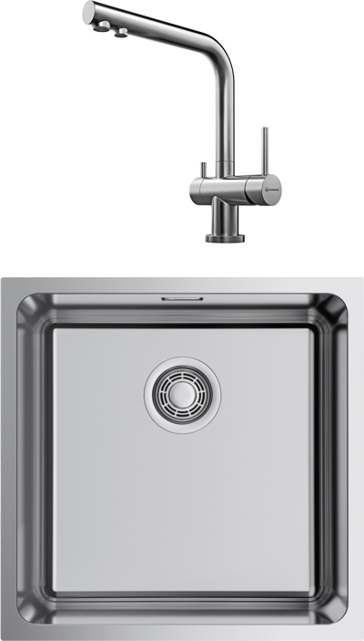 Комплект Мойка Omoikiri TADZAVA 44-U-IN Quadro, нержавеющая сталь + Смеситель Nagano BN, нержавеющая сталь