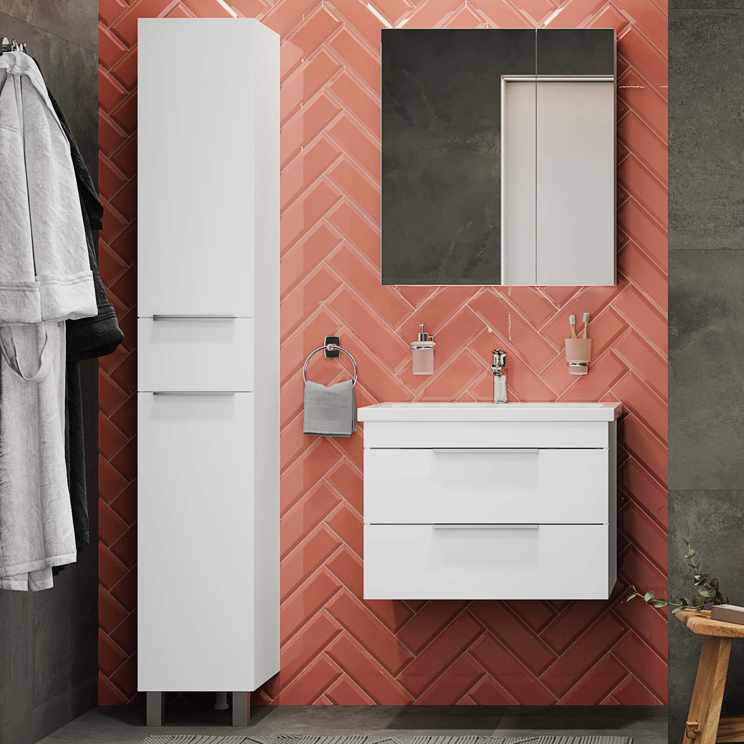 Мебель для ванной комнаты STWORKI Копенгаген 70 белая, подвесная, в современном стиле (комплект, гарнитур)