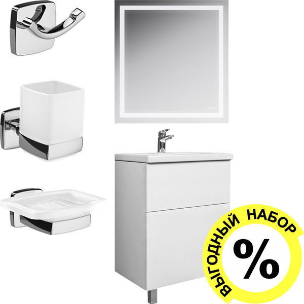 Мебель для ванной комнаты AM.PM Gem Gem 60 белый глянец, с 2 ящиками + F90A02100 + A9034200 + A9034300 + A9035600