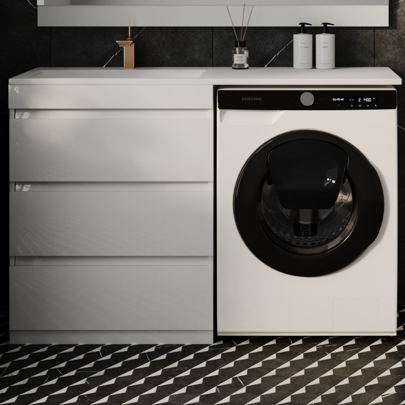 Тумба под раковину без столешницы Style Line Даллас 130 Люкс Plus напольная, белая, 3 ящика