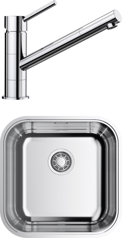 Комплект Мойка Omoikiri Omi 44-U/IF-IN Quadro, нержавеющая сталь + Смеситель Blanco Kano 521502