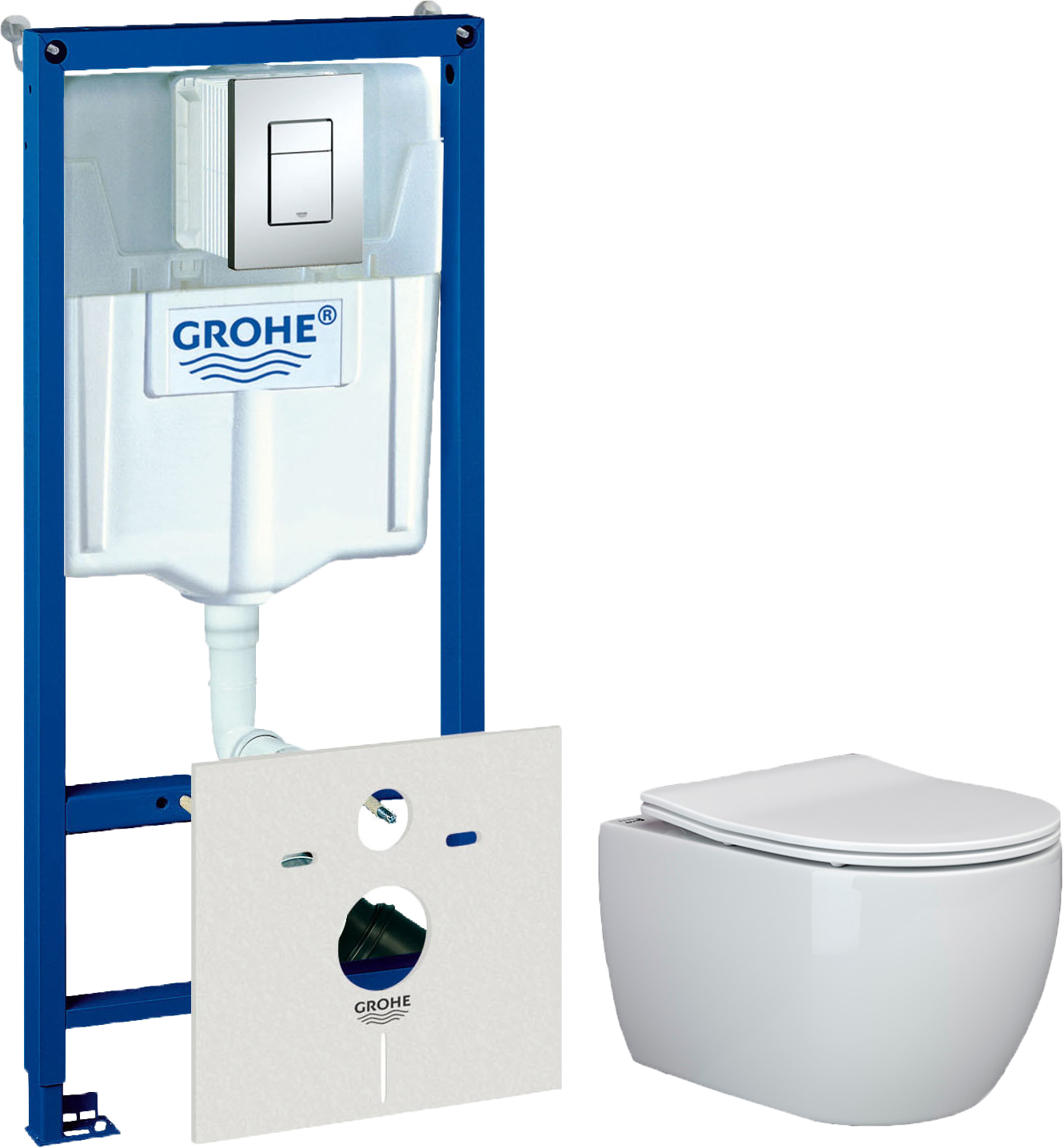 Комплект 3 в 1 Унитаз подвесной Ceramicanova Play CN3001 + Инсталляция с кнопкой Grohe Rapid SL 38772001 цвет хром + Звукоизоляция 37131000