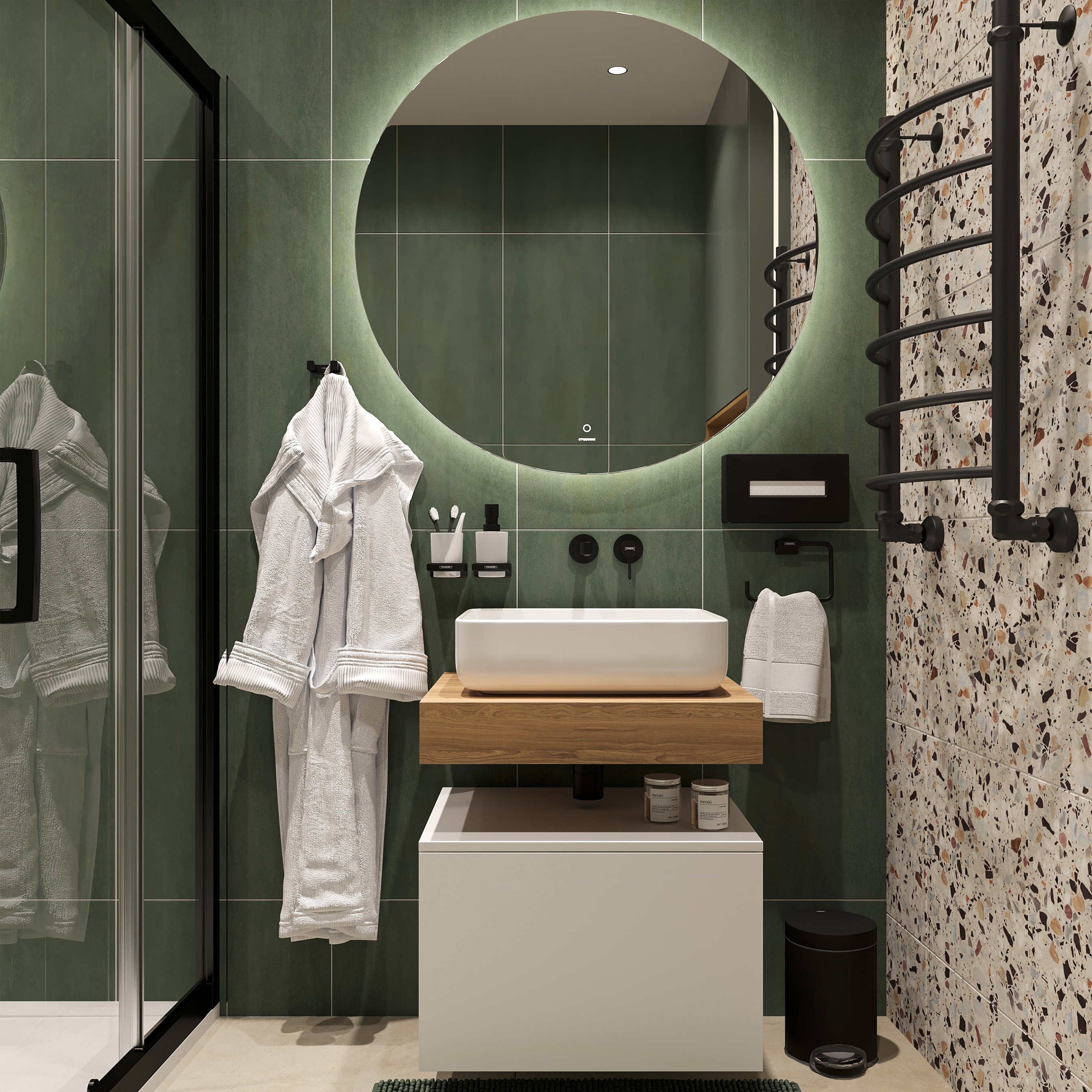 Мебель для ванной комнаты STWORKI Ольборг 60 столешница дуб французский, без отверстий, с тумбой 60