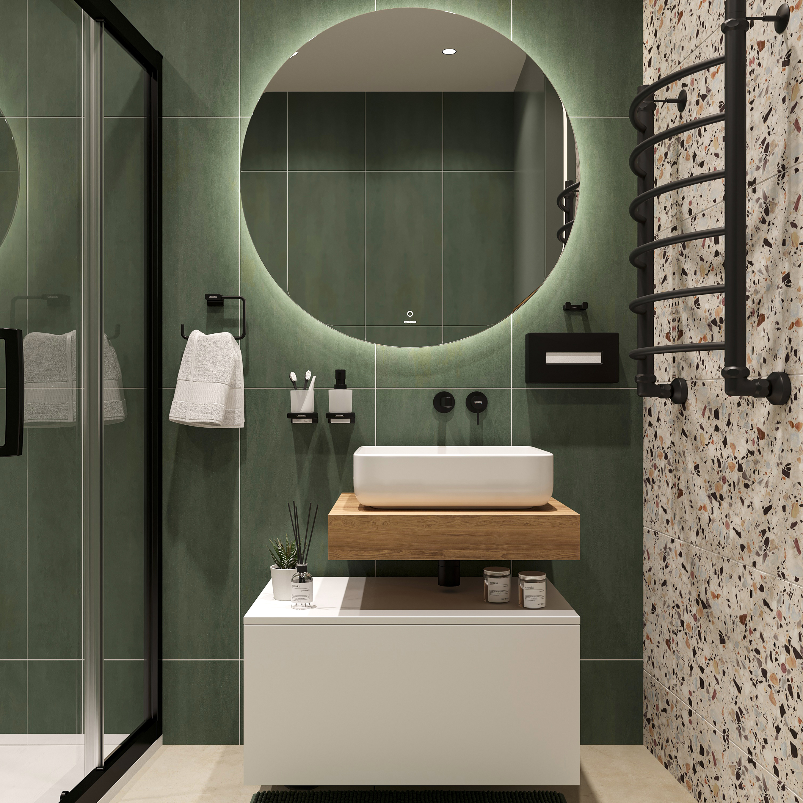 Мебель для ванной комнаты STWORKI Ольборг 60 столешница дуб французский, без отверстий, с тумбой 80