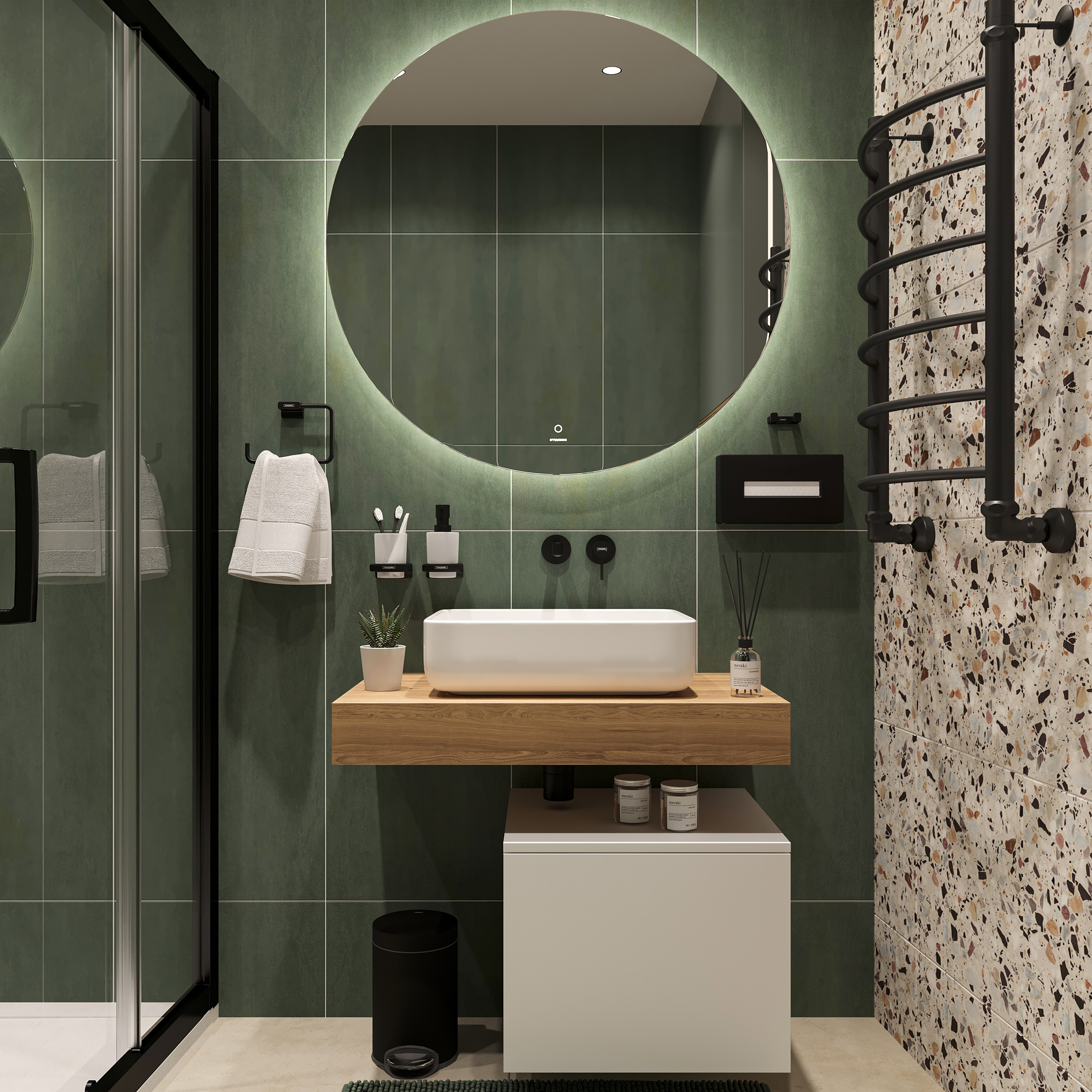 Мебель для ванной комнаты STWORKI Ольборг 80 столешница дуб французский, без отверстий, с тумбой 50