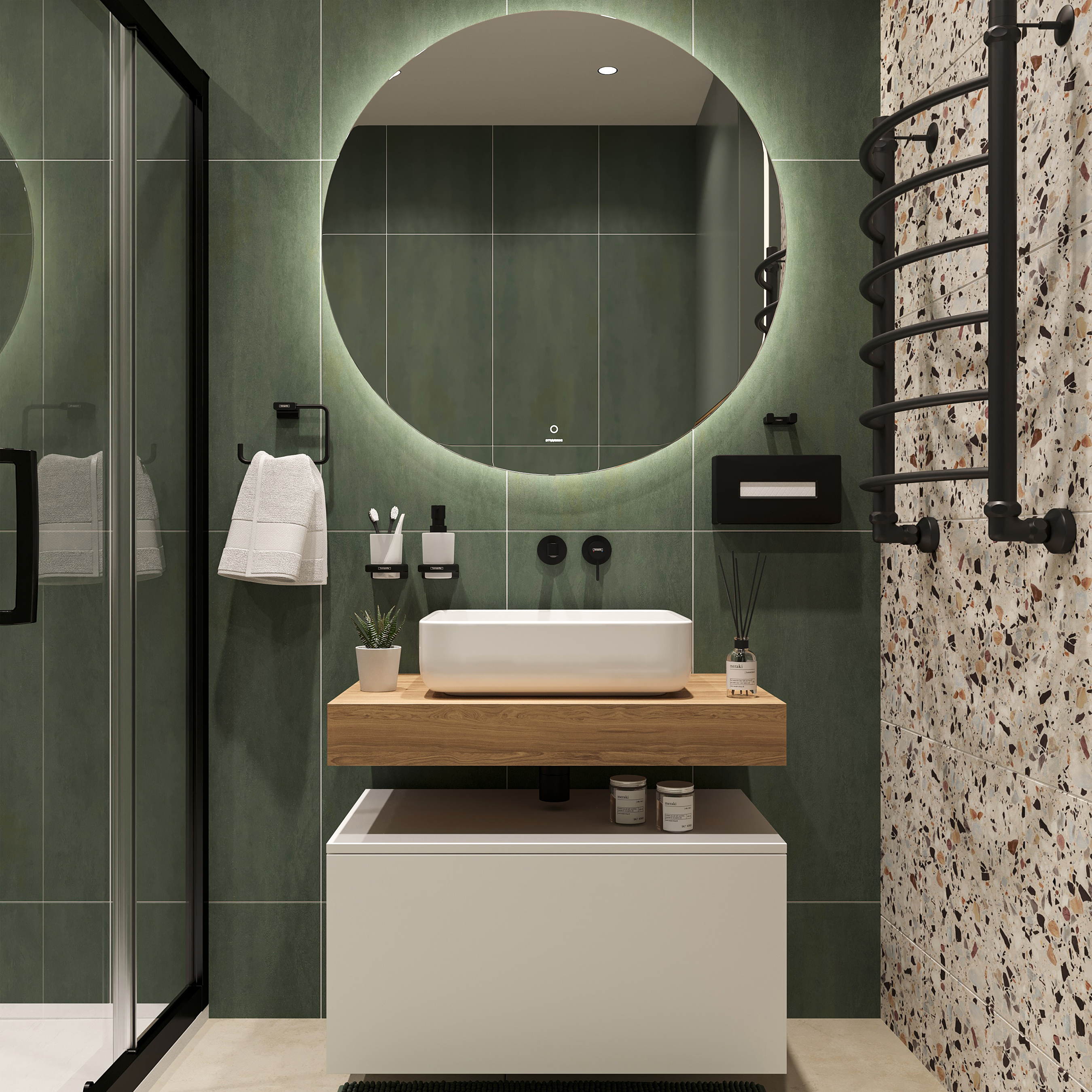 Мебель для ванной комнаты STWORKI Ольборг 80 столешница дуб французский, без отверстий, с тумбой 80