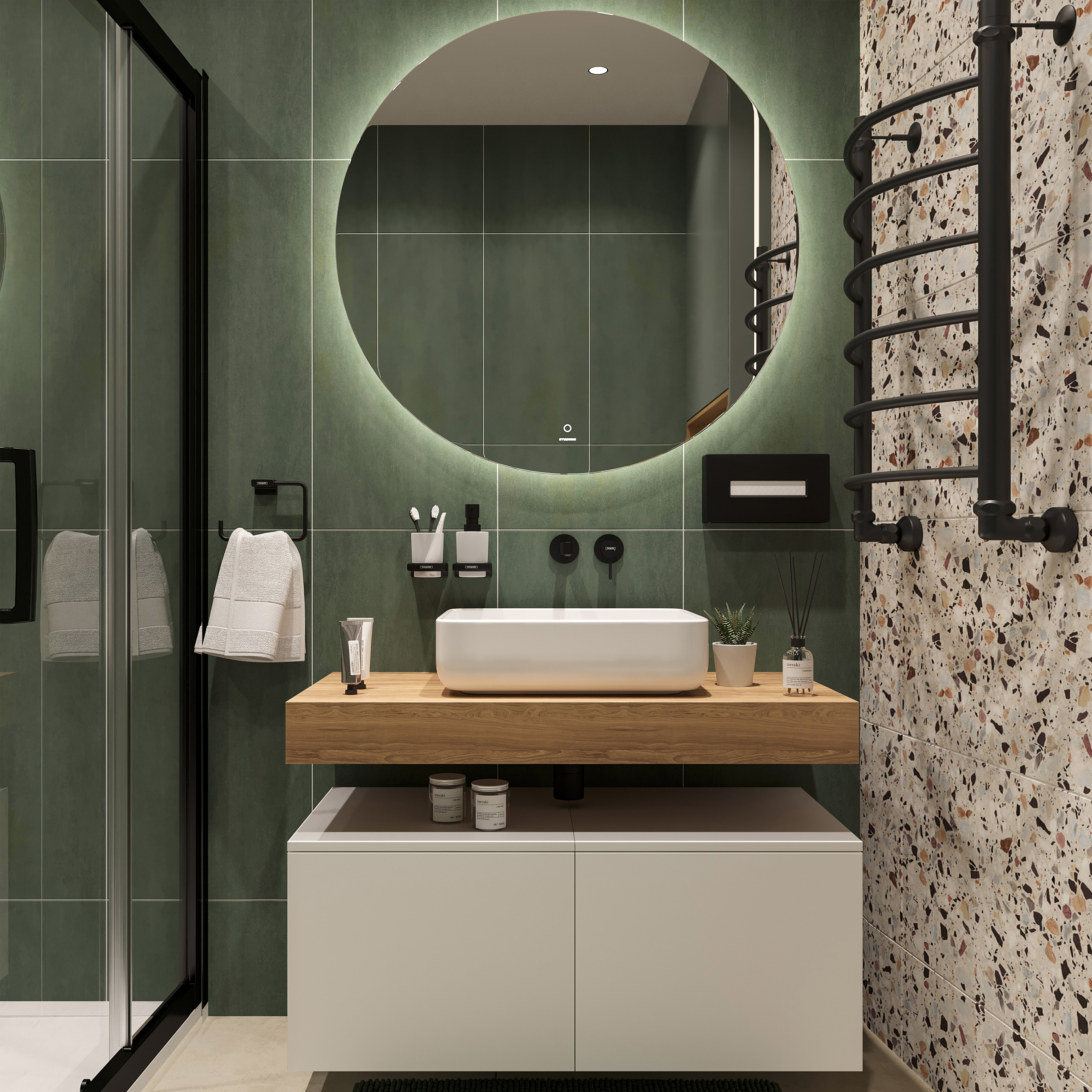 Мебель для ванной комнаты STWORKI Ольборг 100 столешница дуб французский, без отверстий, 2 тумбы 50