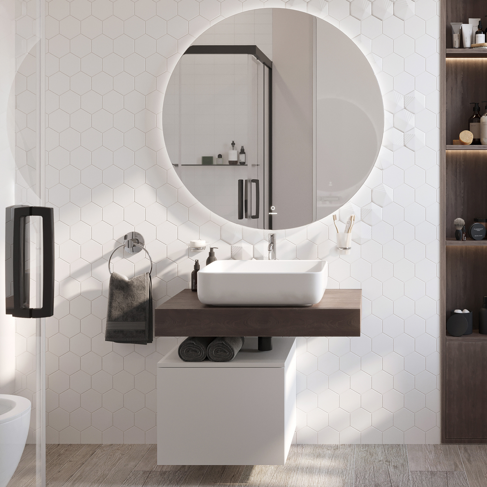 Мебель для ванной комнаты STWORKI Ольборг 80 столешница дуб карпентер, без отверстий, с тумбой 50