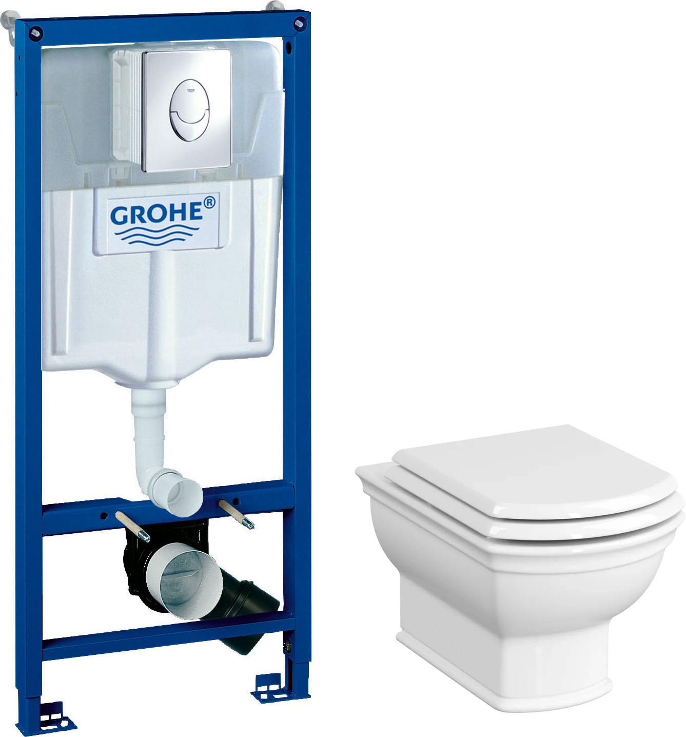 Комплект 3 в 1 Унитаз подвесной VitrA Valarte 7805B003-0075 + Сиденье 124-003-009 с микролифтом + Инсталляция с кнопкой Grohe Rapid SL 38721001 цвет хром