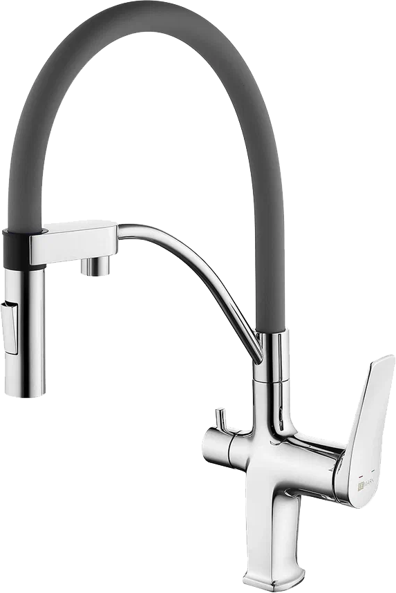 Смеситель для кухни Lemark Comfort LM3074C-Gray с гибким изливом, хром, серый