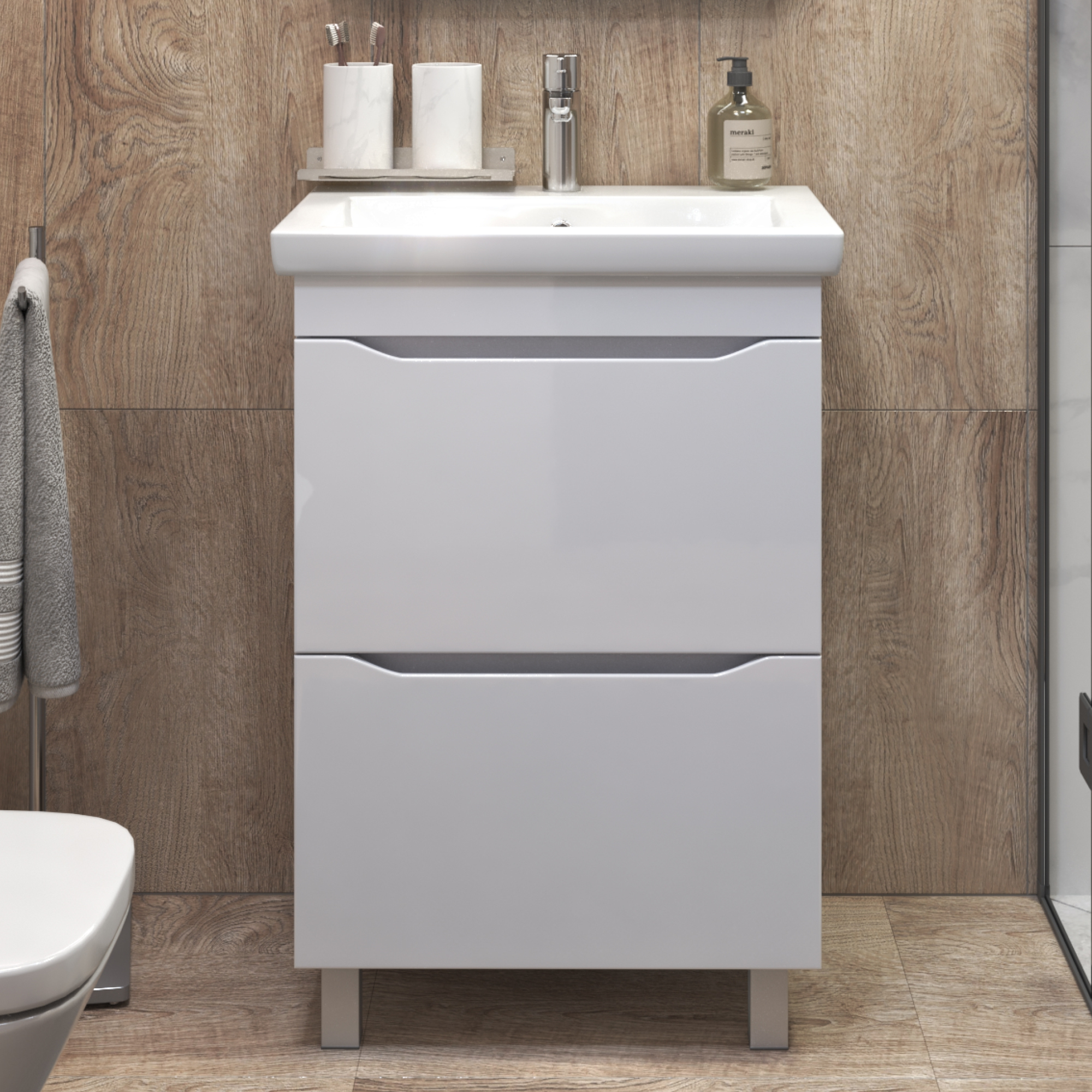 Тумба с раковиной Vigo Grani 60 напольная, 2 ящика, белая