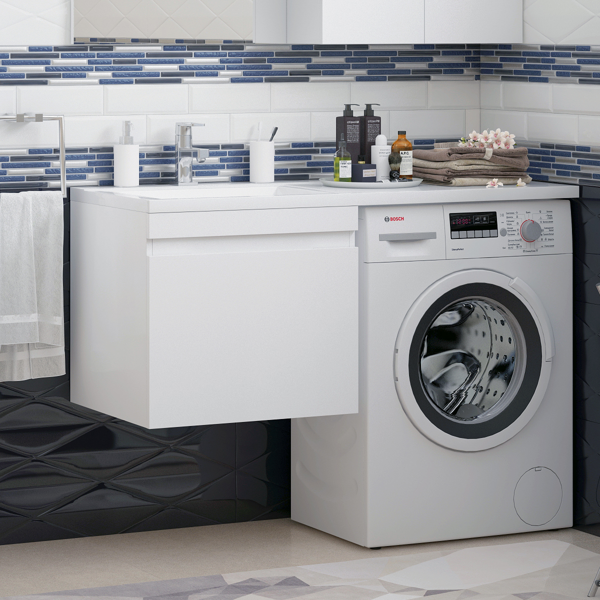 Тумба под раковину без столешницы Corozo Альтаир 120, подвесная, под стиральную машину