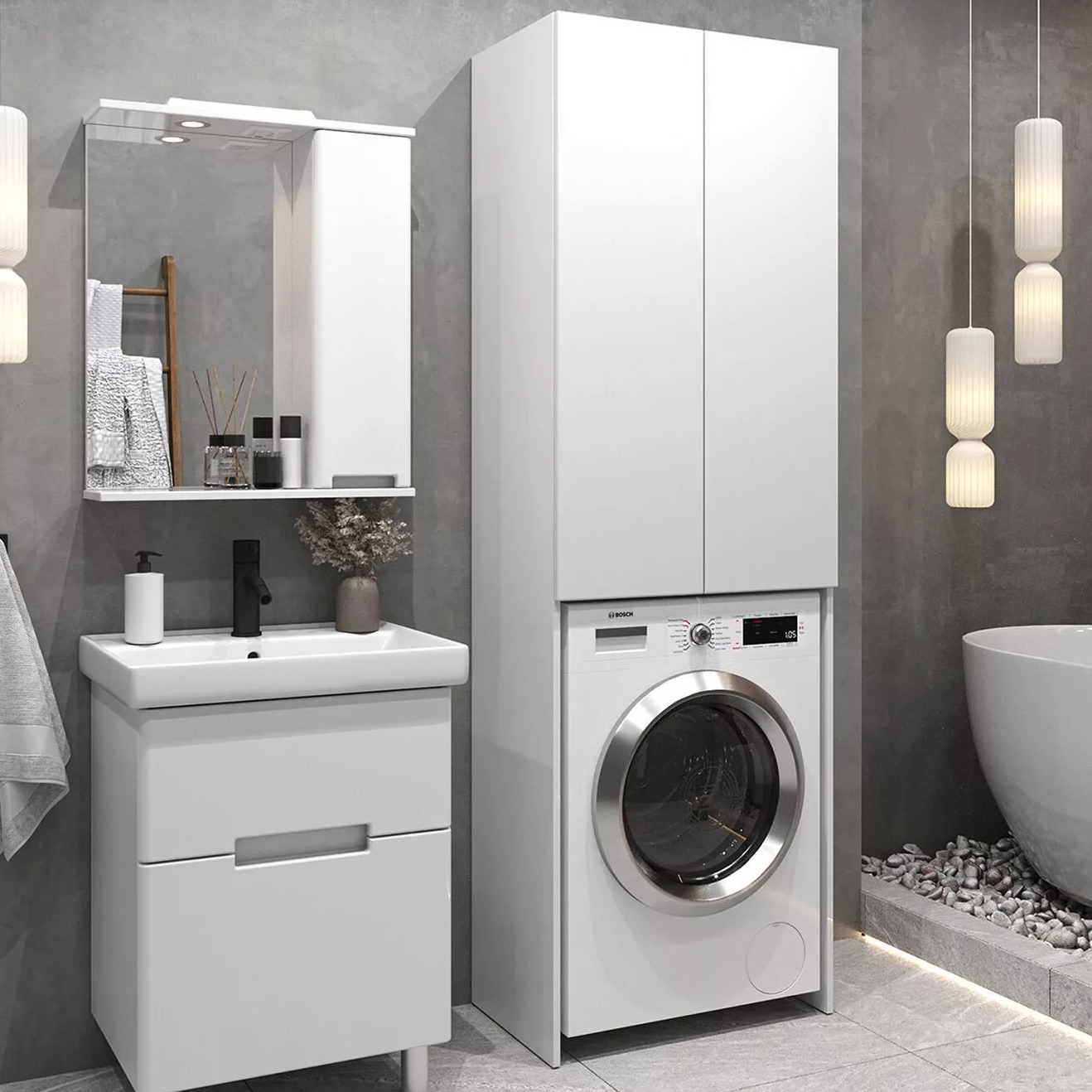 Шкаф над стиральной машиной SanStar напольный, белый