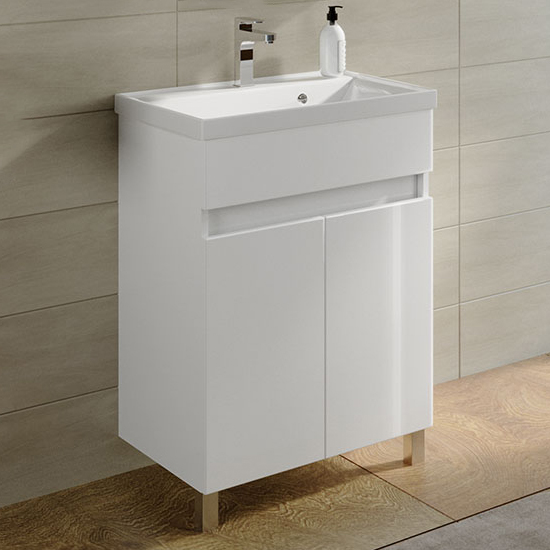 Тумба с раковиной SanStar Квадро 50 напольная, белая, раковина Kirovit Фостер 50