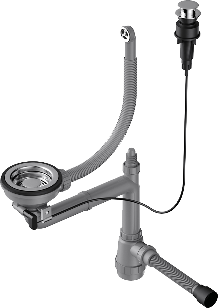 Сифон для мойки Omoikiri WK-1-R-A-IN 40 мм, бутылочный, сталь, нержавеющий сталь, с отводом для подключения бытовой техники
