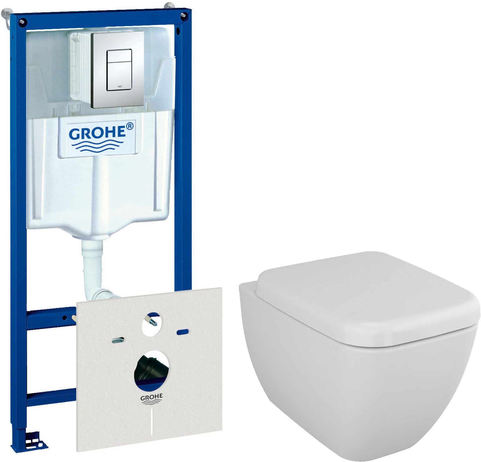 Комплект 3 в 1 Унитаз подвесной VitrA Shift 7742B003-0075 белая глянцевая + Сиденье 91-003-009 с микролифтом, петли хром + Комплект Grohe Rapid SL 38775001H цвет хром