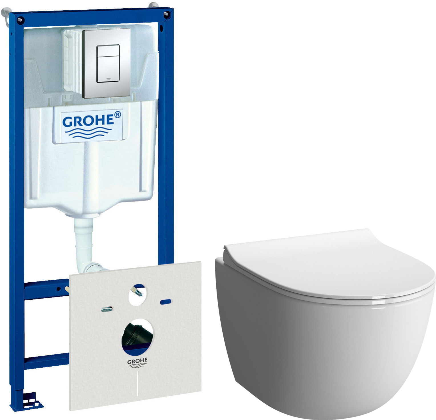 Комплект 3 в 1 Унитаз подвесной VitrA Sento 7748B003-0075 + Сиденье 130-003-009 + Комплект Grohe Rapid SL 38775001H цвет хром
