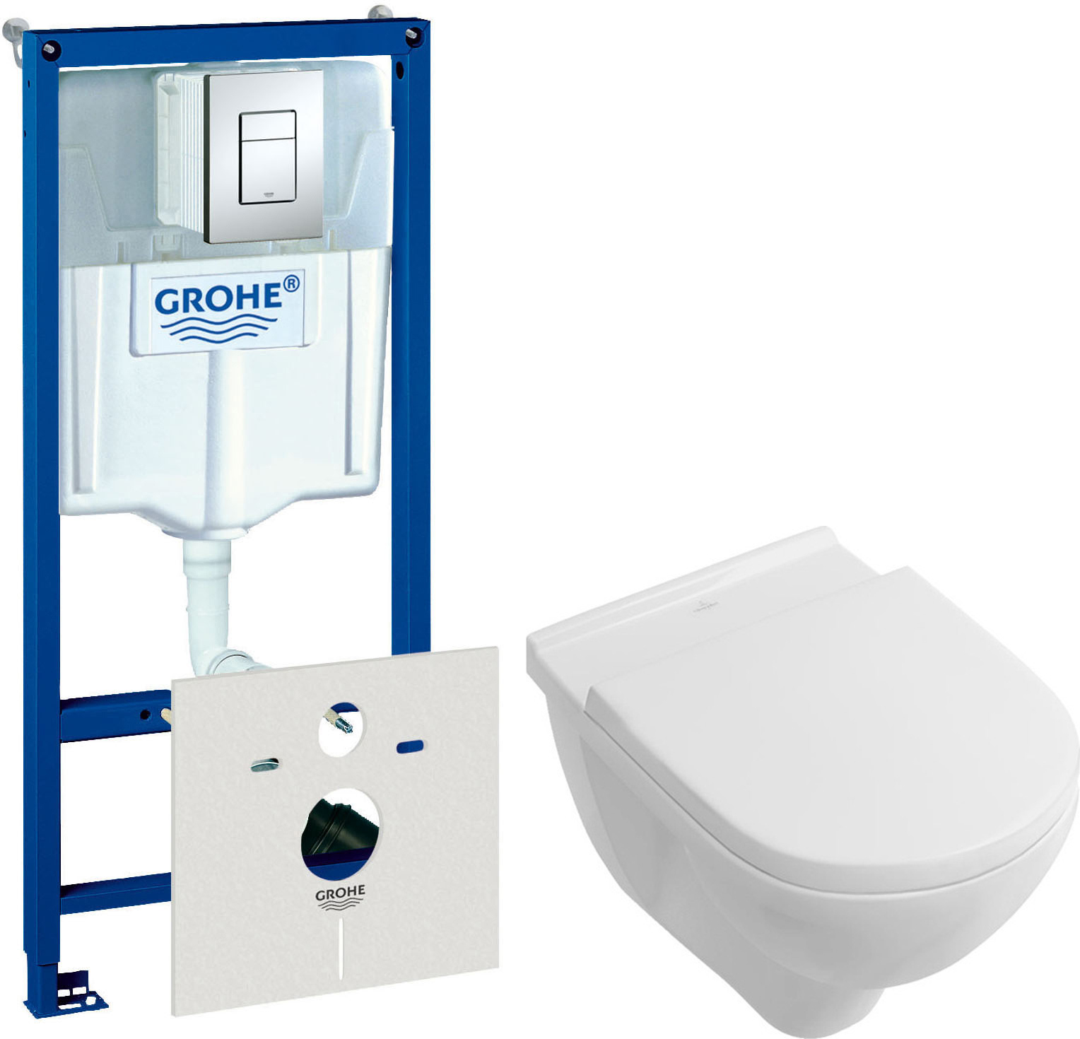 Комплект  Система инсталляции Grohe Rapid SL 38775001 4 в 1 с кнопкой смыва + Унитаз подвесной Villeroy & Boch O.Novo 5660HR01 alpin, безободковый