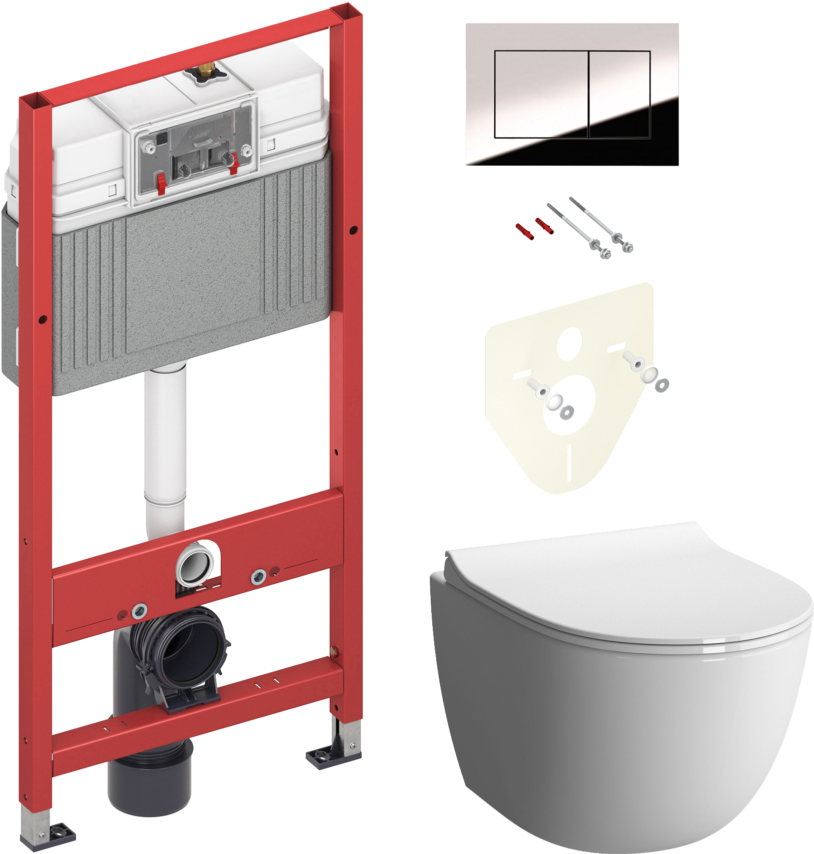 Комплект 3 в 1 Унитаз подвесной VitrA Sento 7748B003-0075 + Сиденье 130-003-009 + Инсталляция с кнопкой TECE Now 9400412