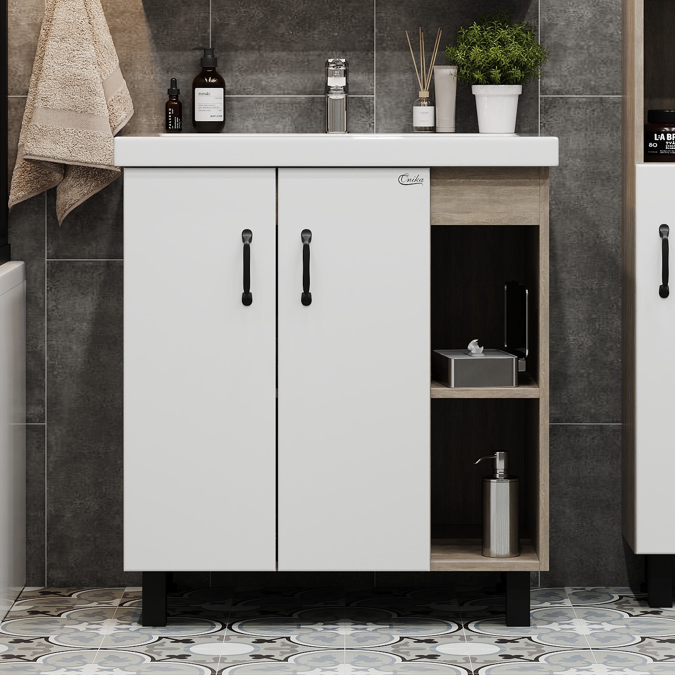 Тумба под раковину без столешницы Onika Тимбер 70.10 белая, дуб сонома