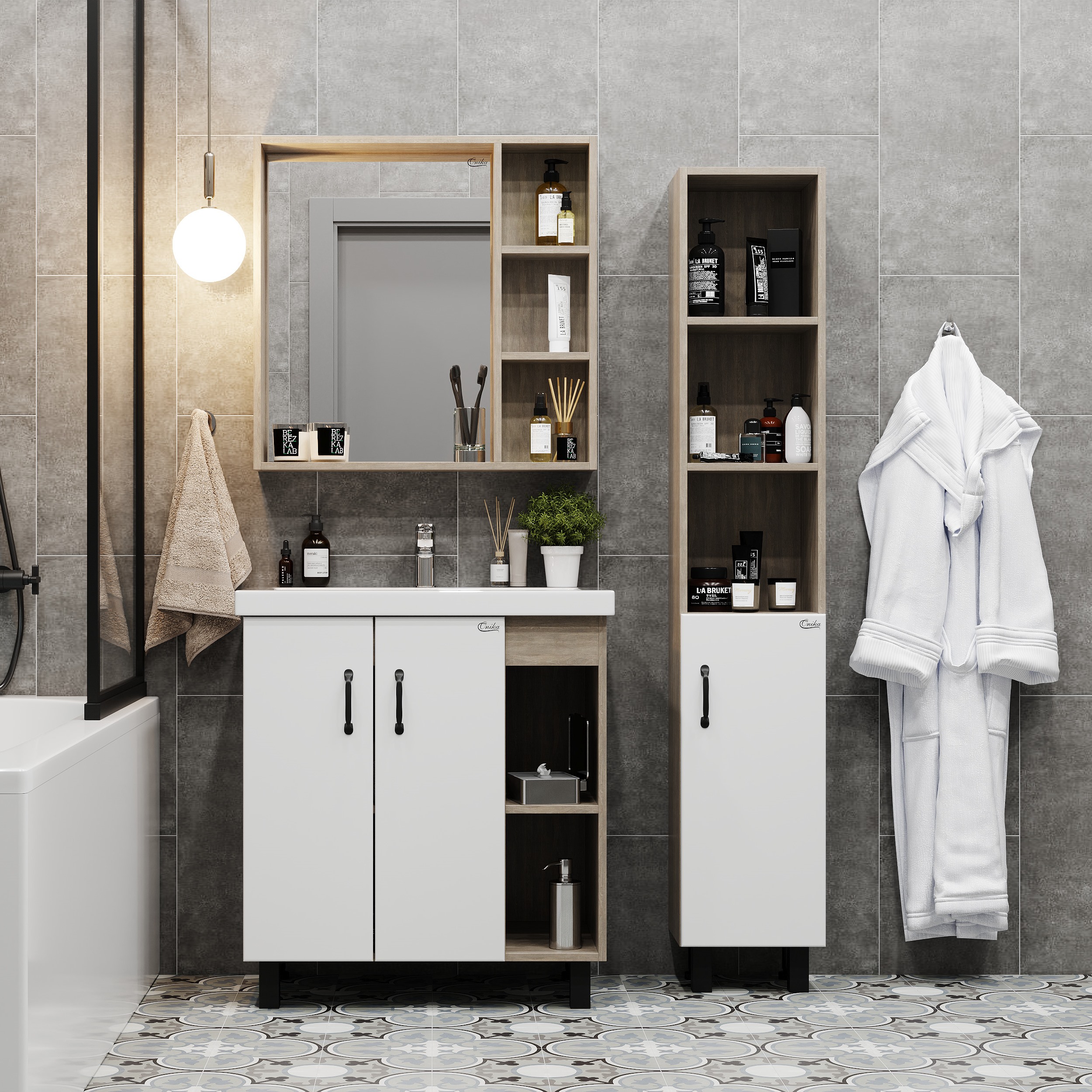 Мебель для ванной комнаты Onika Тимбер 70.10 белая, дуб сонома