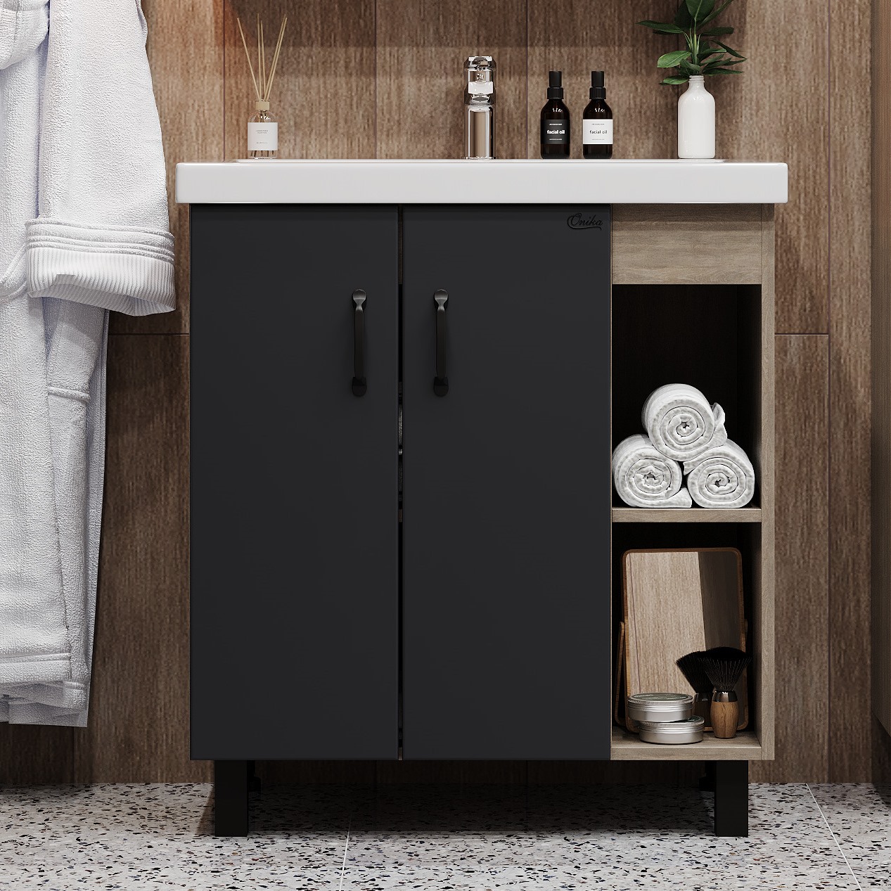 Тумба с раковиной Onika Тимбер 70.10 серая, дуб сонома