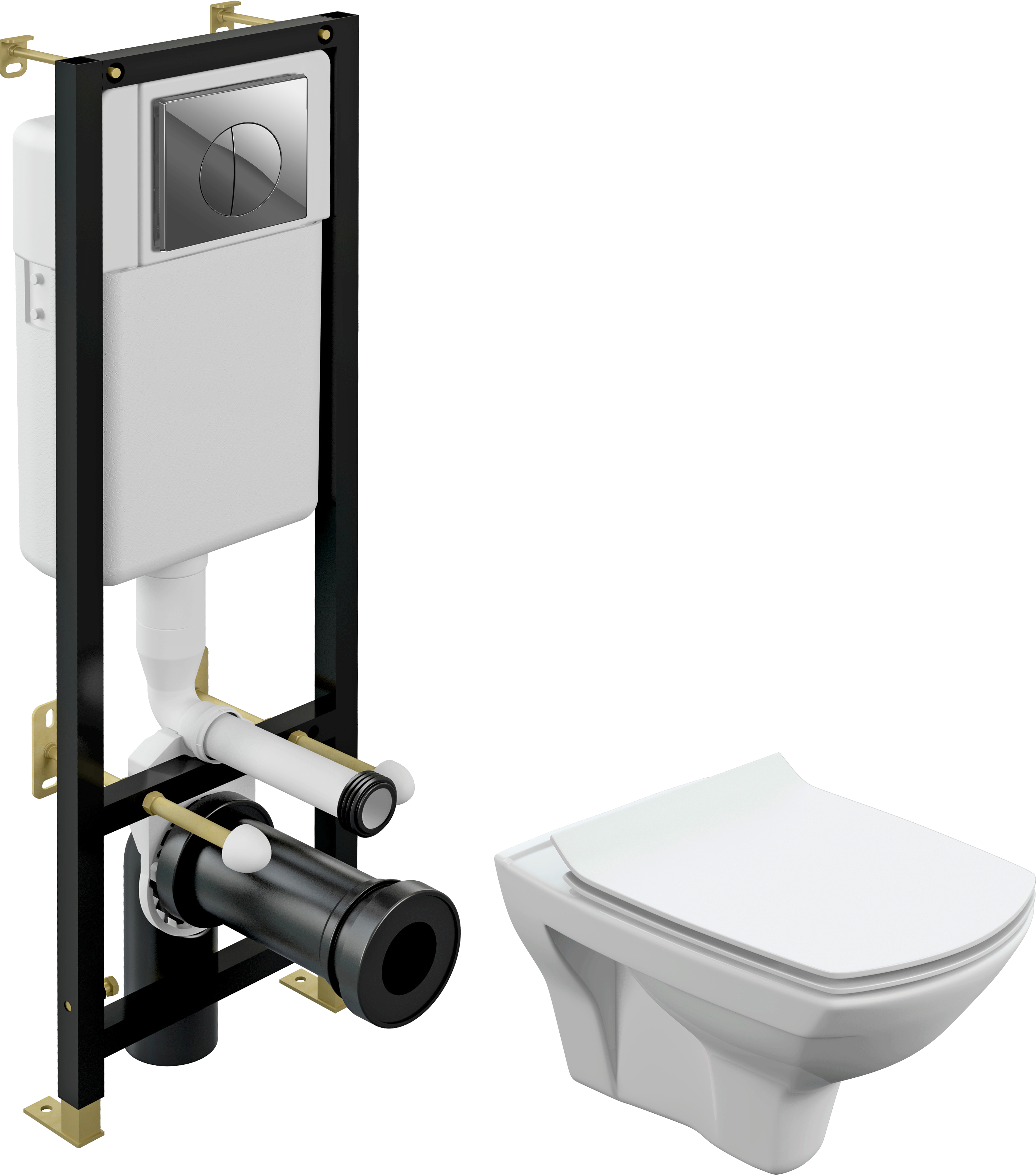 Комплект 2 в 1 Унитаз подвесной Cersanit Carina XL Clean On DPL EO + Инсталляция с кнопкой Black S-IN-BLACK-Cg-w цвет хром