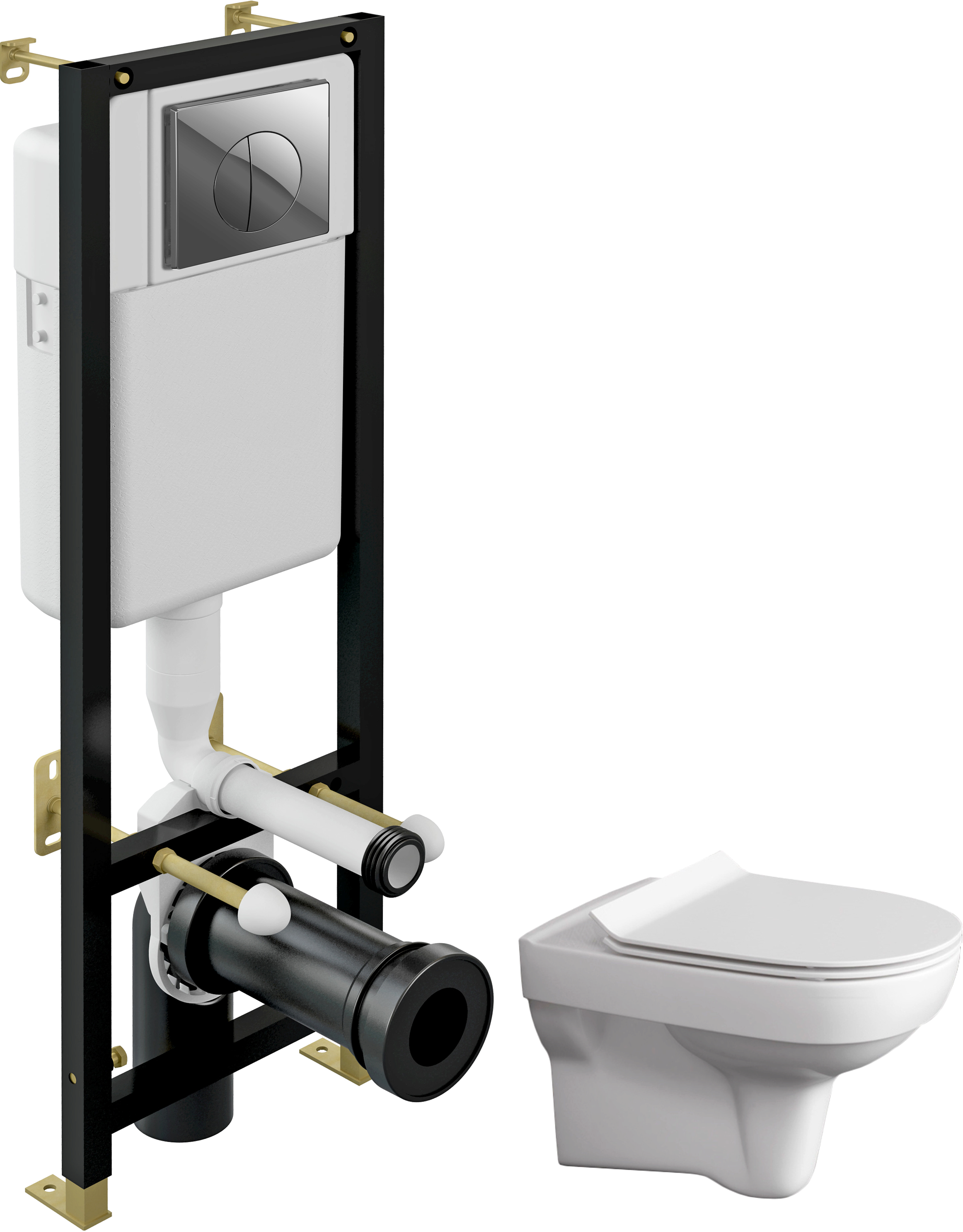 Комплект 2 в 1 Унитаз подвесной Cersanit City Clean On DPL EO + Инсталляция с кнопкой Black S-IN-BLACK-Cg-w цвет хром