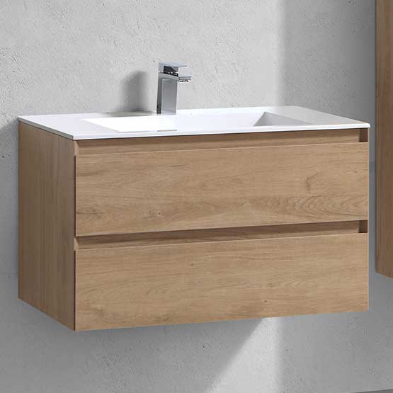 Тумба под раковину без столешницы Vincea Luka 80 подвесная, 2 ящика, натуральный дуб