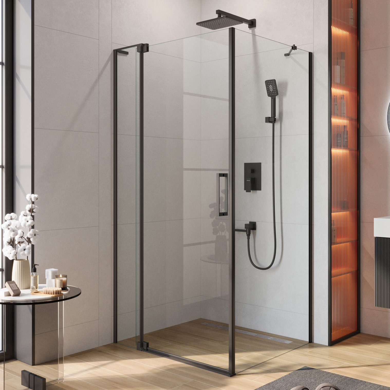 Душевой уголок Cezares Slider AH 1 100-100/110 C Nero профиль черный, стекло прозрачное