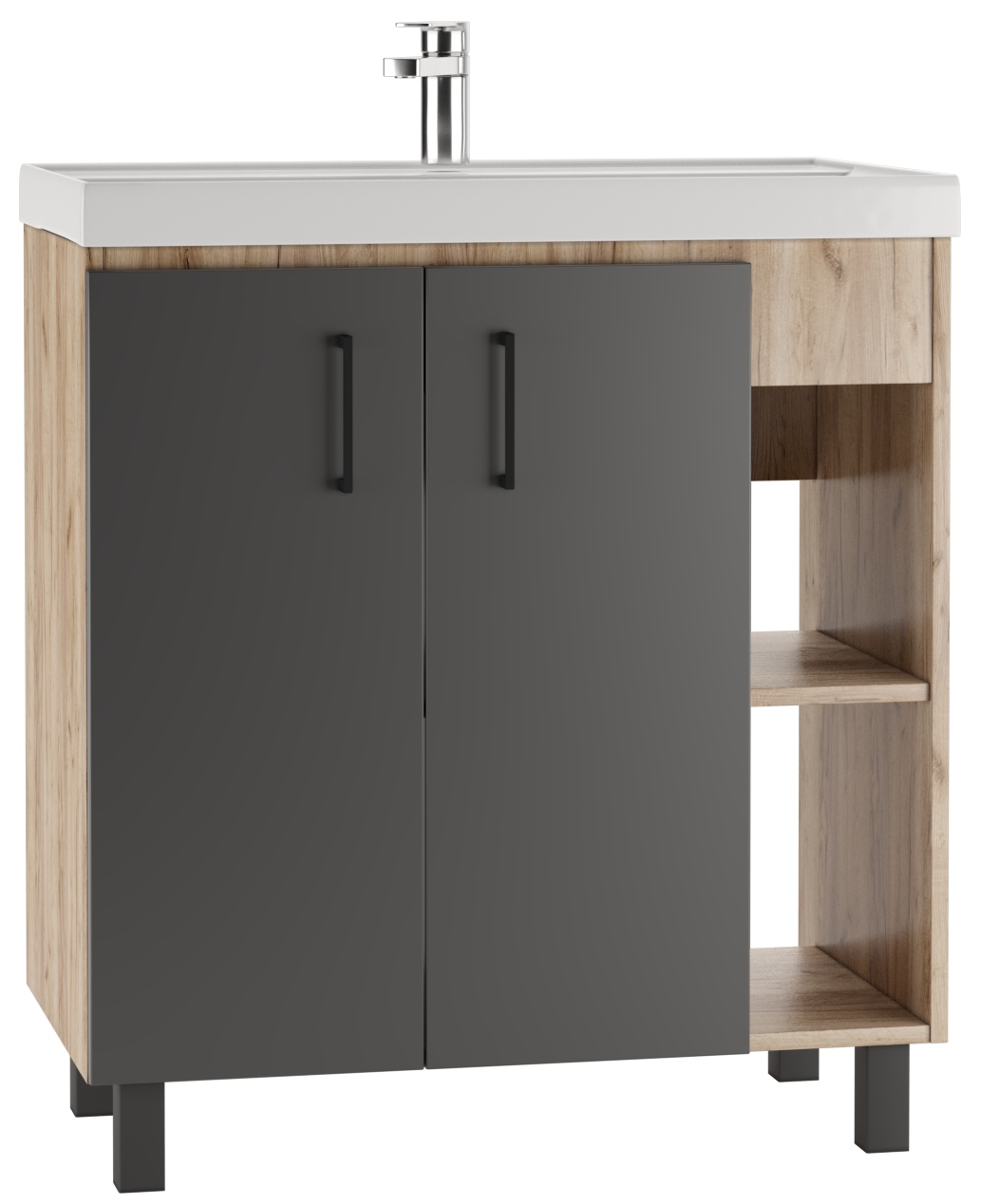 Тумба под раковину без столешницы Домино Craft 80 дуб вотан, графит