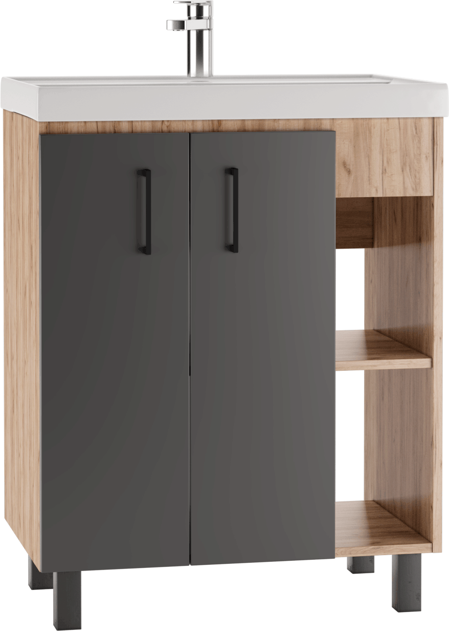 Тумба с раковиной Домино Craft 70 дуб вотан, графит