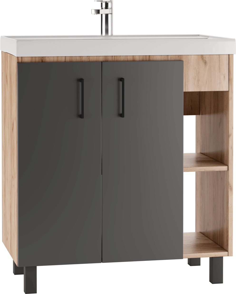 Тумба с раковиной Домино Craft 80 дуб вотан, графит