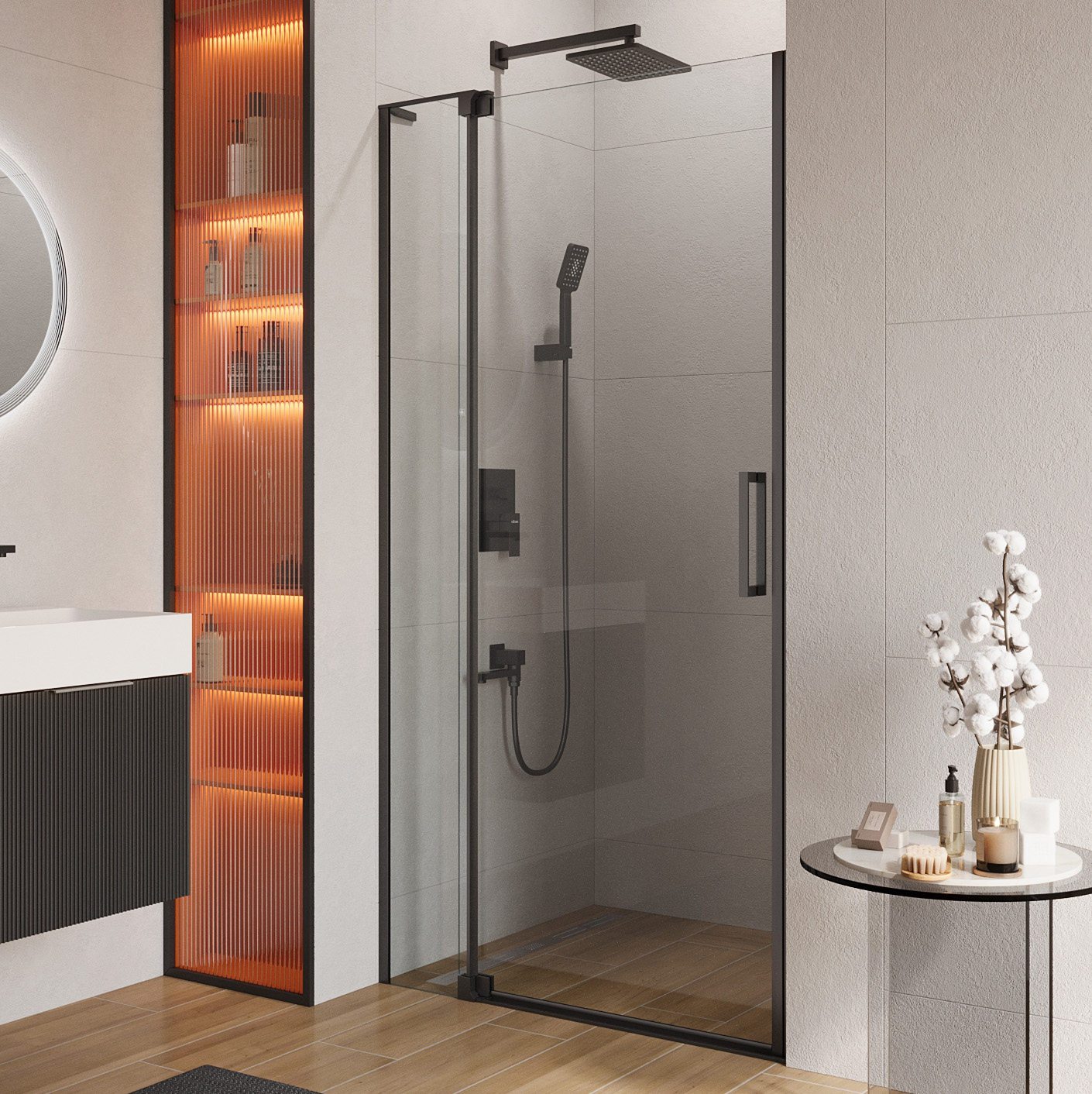 Душевая дверь в нишу Cezares Slider B 1 100/110 C Nero профиль черный, стекло прозрачное