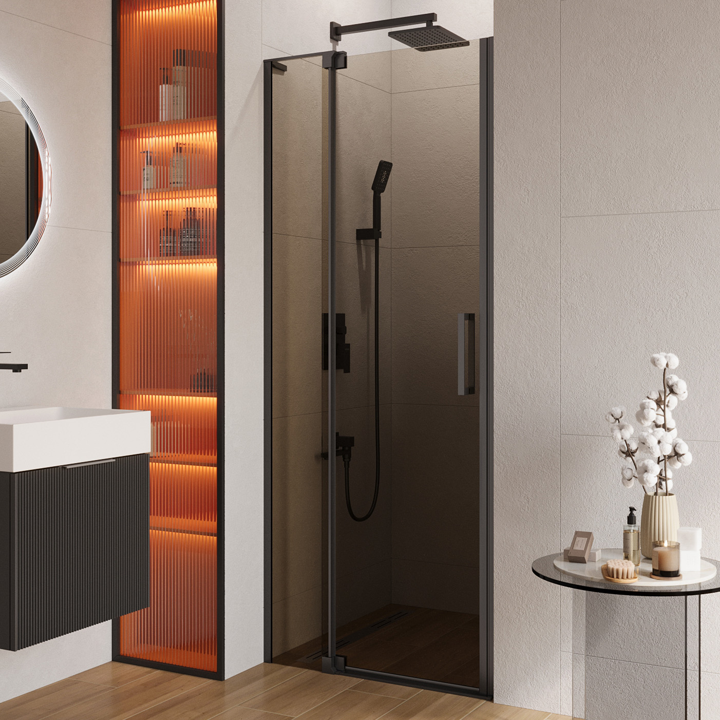 Душевая дверь в нишу Cezares Slider B 1 80/90 BR Nero профиль черный, стекло бронза