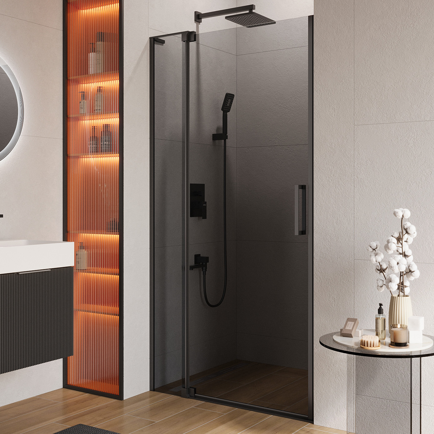 Душевая дверь в нишу Cezares Slider B 1 100/110 Grigio Nero профиль черный, стекло серое