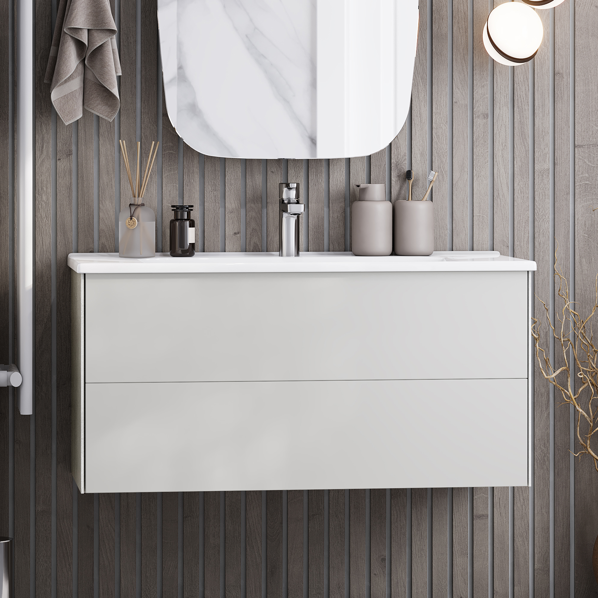 Тумба под раковину без столешницы AQUATON Сохо 100 cлэйт, галька серая