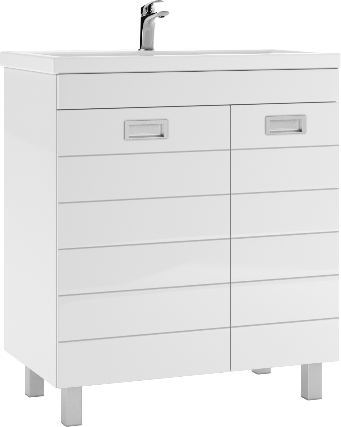 Тумба под раковину без столешницы Домино Cube 75 с бельевой корзиной, белая