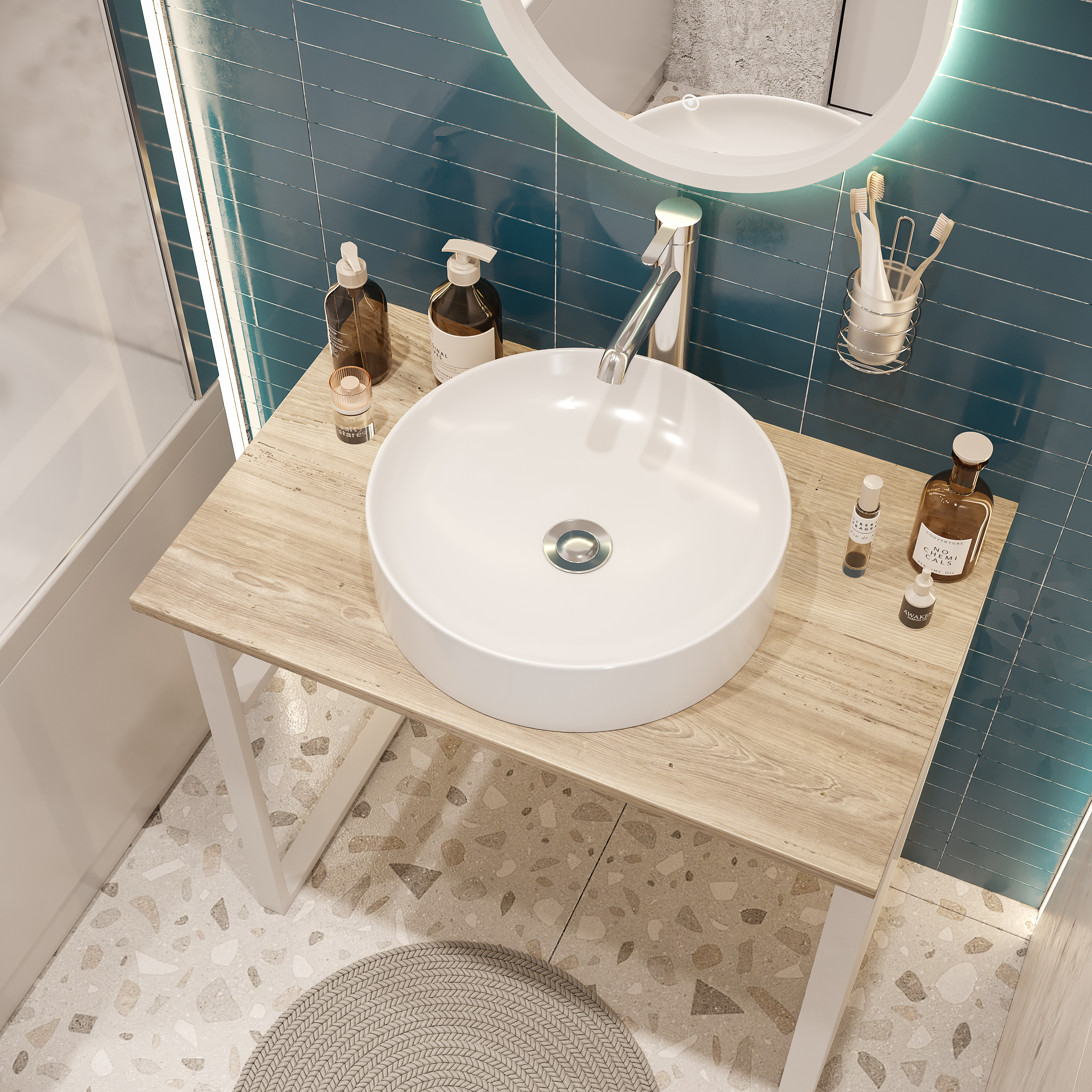 Накладная раковина STWORKI 3043-KL 43 глянцевая белая, круглая, фаянс