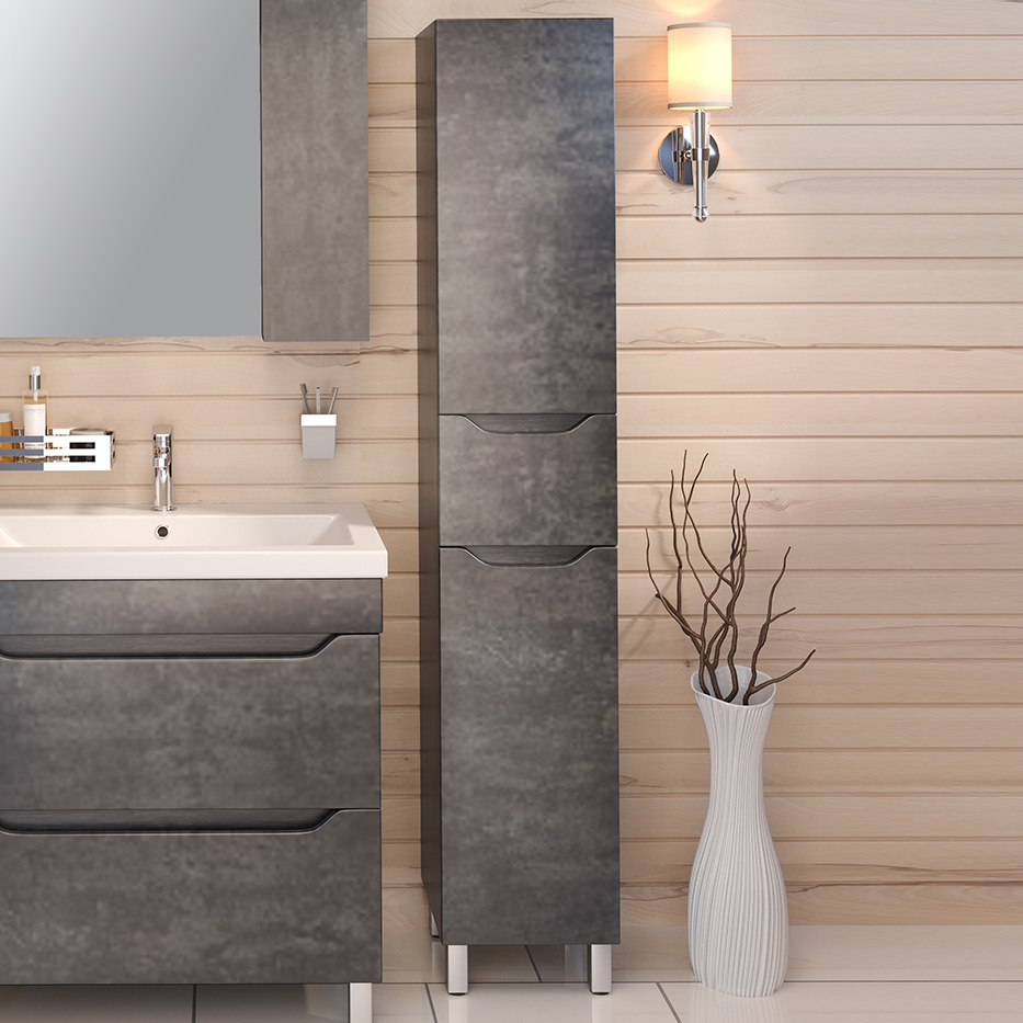 Шкаф-пенал для ванной Emmy Стоун R серый бетон