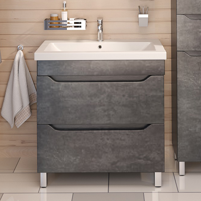 Тумба под раковину без столешницы Emmy Стоун 80 напольная, серый бетон