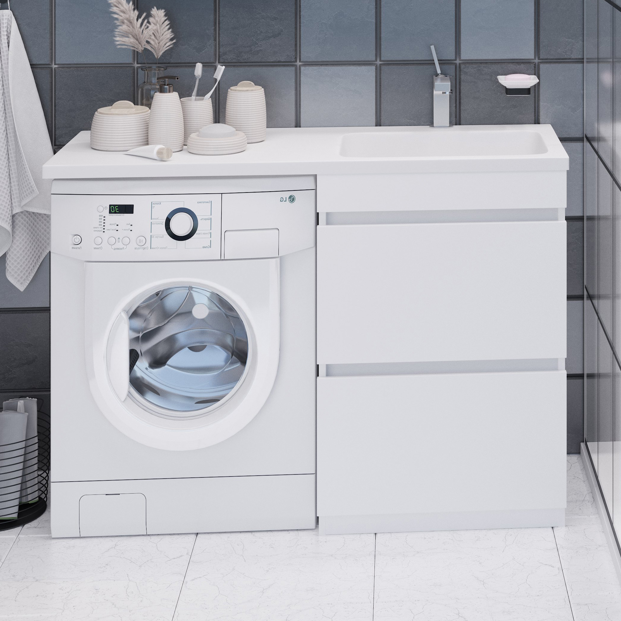 Тумба с раковиной Emmy Джерси 110 R, под стиральную машину